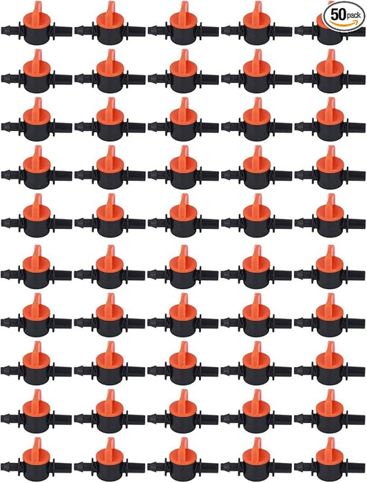 1/4 Inch Drip Tube Shut off Valve, Universal Tubing Irrigation Coupling Switch Plastic Hose Pipe Tube Drip Line Cut Off Barbed Adapter Through Connector Leakproof Fittings for Garden Lawn 50PCS