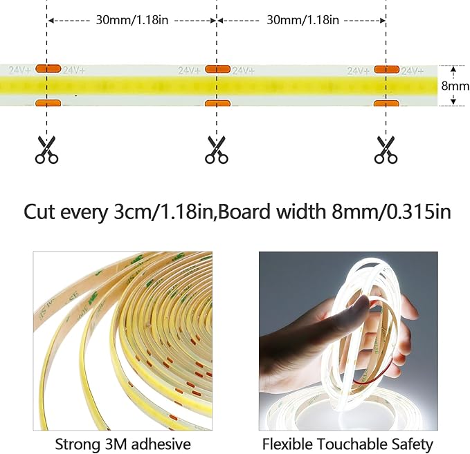 10M/32.8ft 24V COB LED Strip Light Waterproof IP65 Cool White 6000K Uniform Glow 3840LEDs CRI 93+ Flexible LED Tape Lights for DIY Cabinet Bedroom Kitchen Home Decor(No Power Supply)
