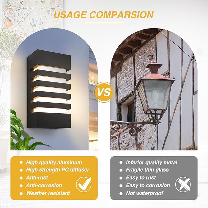 Outdoor Wall Light 12W LED Modern Wall Sconce Lamp Exterior Wall-Mounted Garden Corridor Porch Patio Light Waterproof LED Wall Light Fixture for Outdoor Lighting Warm White 300lm