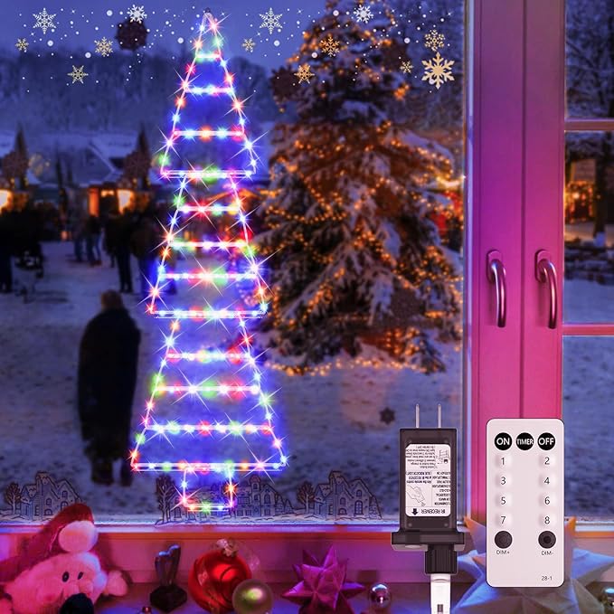 LED Christmas Lights Outdoor, 4.6ft Ladder Lights, Plug-in Christmas Tree Hanging Light, Waterproof 8 Light Modes Christmas Decoration for Indoor, Wall, Window, Garden - Multicolor