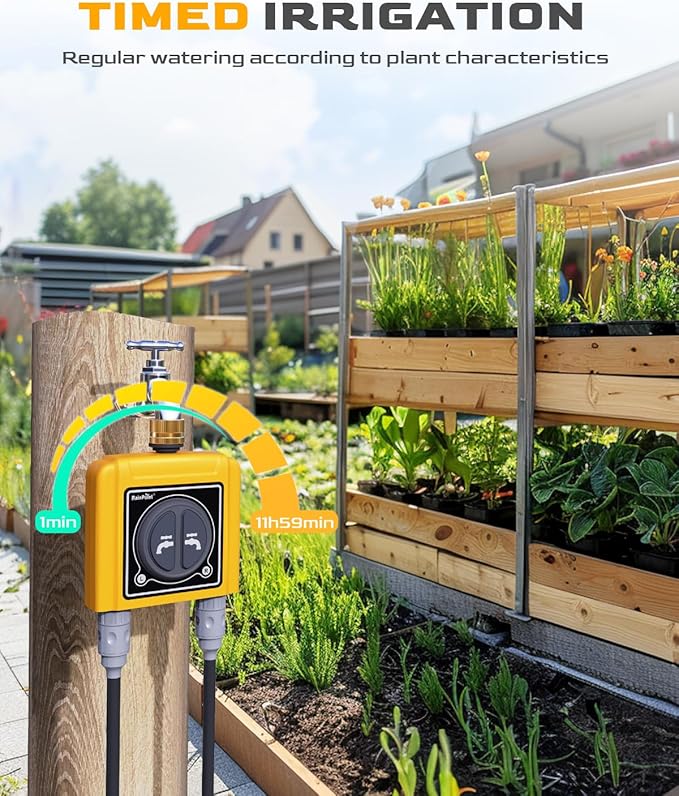 RAINPOINT Sprinkler Timer WiFi Water Timer with Brass Inlet, 2 Outlets Smart Hose Timer,Automatic Irrigation System Controller, APP & Voice Control, Irrigation by Weather/Quantity/Soil Moisture