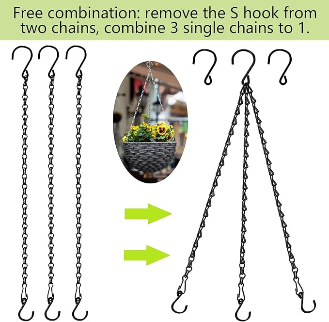 RIFNY Hanging Chains with Hooks, 15 Pieces 20 Inch Black Chain for Hanging Bird Feeders Planters Baskets Billboards Lanterns Wind Chimes Ornaments Outdoor/Indoor Use (20 inch 15pcs)