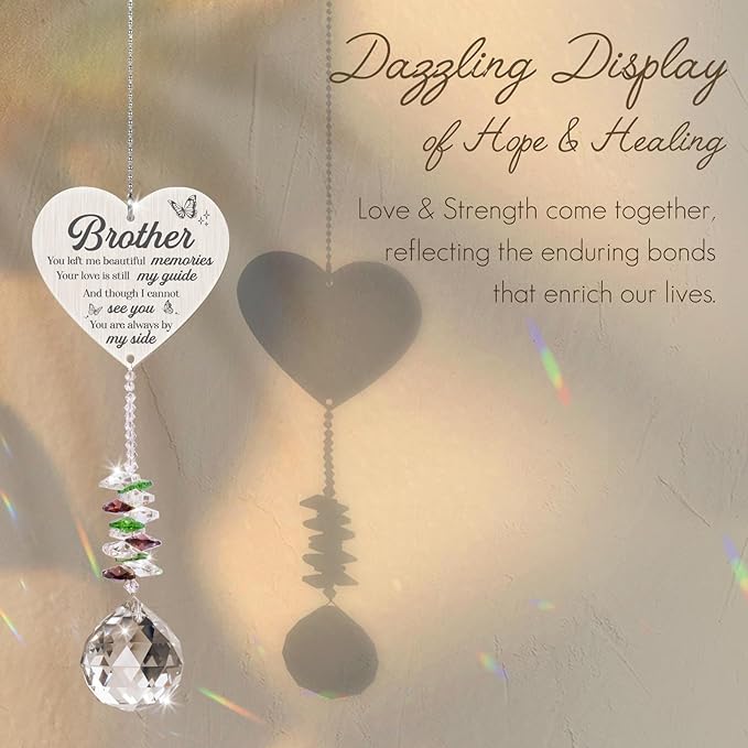 Sympathy Gifts for Loss of Brother,Memorial Crystal Suncatcher,Memorial Gifts for Loss of Brother,Hanging Crystals Ornament for Window Rainbow Maker Prisms Home Decor Gift