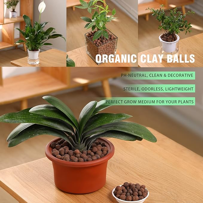 Natural Organic Clay Pebbles, 2LBS 8mm-18mm Expanded Leca Balls Plant Garden Soil, Grow Media for Hydroponics, Decoration, Aquaponics, Gardening Essentials