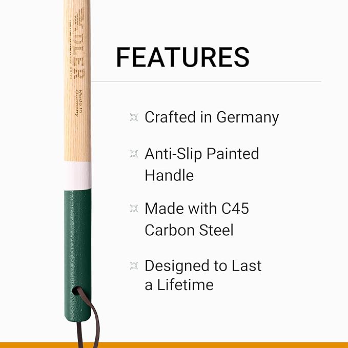 Adler - The Rosie Garden Hoe, Heavy Duty Yard Tool Lawn Care, Loosening Soil, Weeding, and Digging, Steel Head 10.6 inches, Wood Handle 17.7 inches (Green)