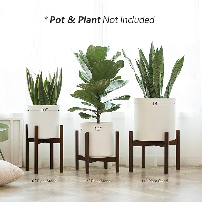 Mkono Plant Stand Mid Century Wood Flower Pot Holder (Plant Pot NOT Included) Modern Potted Stand Indoor Display Rack Rustic Decor, Up to 12 Inch Planter, Dark Brown