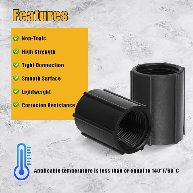 12pcs 3/4 Inch Double Female Hose Connector, Female Threaded PVC Coupling with Sealing Tape Sprinkler Pipe Adapter Fitting for Garden Drip Irrigation Systems Work