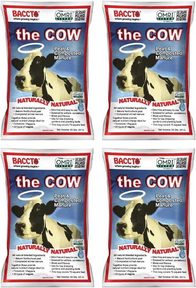 Baccto 1640 Wholly Cow Horticultural Compost and Manure for Soil Amendment, Lawn Care, & Garden Beds, 40 Quart Bag (4 Pack)