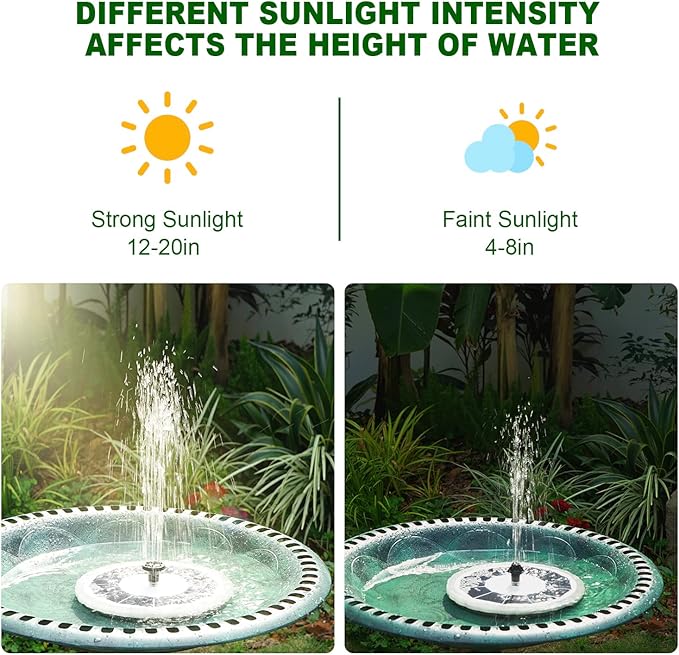 Solar Water Fountain with LED Lights Matte Panel, Built-in 4000 mAH Battery Large Bird Bath Fountains Solar Power with 4 Fixed Rods, Solar Fountain Pump for Pond, Outdoor,Garden,Pool-Multicolor