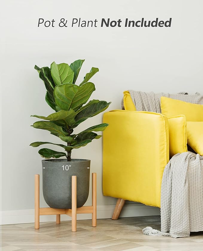 Mkono Plant Stand Mid Century Wood Flower Pot Holder (Plant Pot NOT Included) Modern Potted Stand Indoor Display Rack Rustic Decor, Up to 12 Inch Planter, Natural