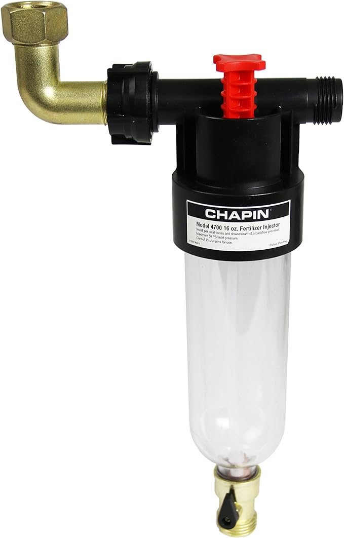 Chapin 4700 16-Ounce HydroFeed in-Line Fertilizing Injection System for Sprinklers and Direct Hose Use, 1-Pack, Clear