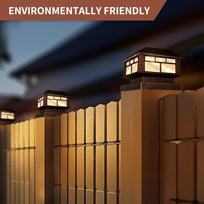 Solar Post Cap Lights Bronze Fence Deck Post Light Solar Powered Fit 3.5x3.5 4x4 5x5 Wooden Posts 8 Packs