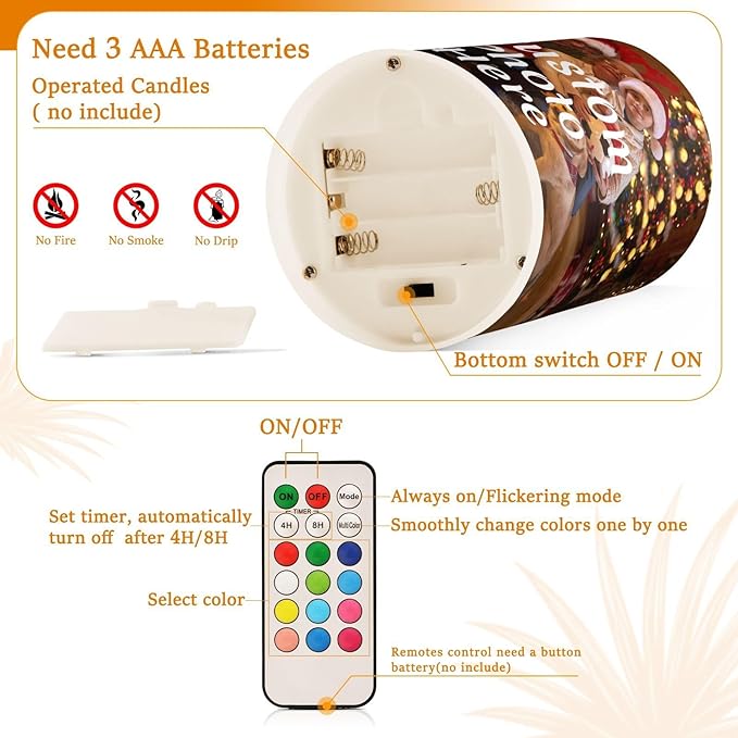 Personalized Flickering Flameless Candles, Custom Photo LED Candles Set of 2, Remote Timer Battery Operated Candle for Valentine Wedding Birthday