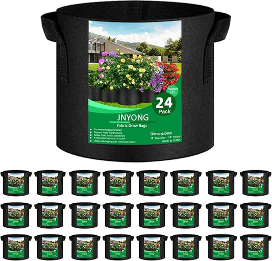 24-Pack 7 Gallon Thickened Non-Woven Grow Bags, Aeration Fabric Pots with Handles