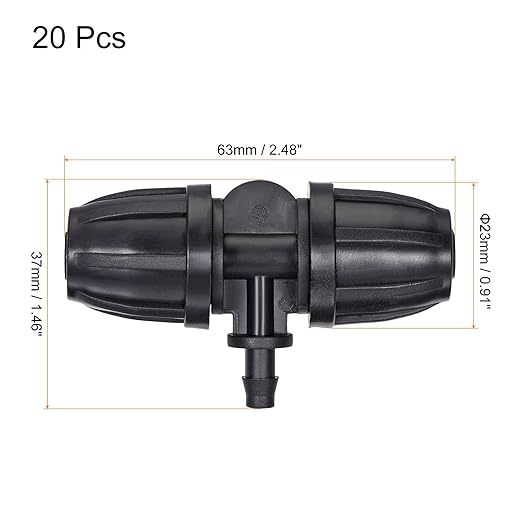 MECCANIXITY Drip Irrigation Barbed Tee 3-Way Fitting 8mm to 4mm ID Tubing for Garden Drip Tape Tubing Sprinkler System Black Pack of 20