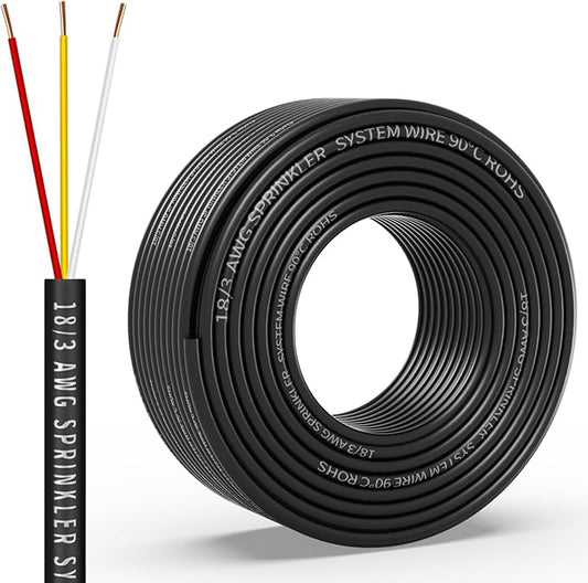 18/3 Solid Sprinkler System Wire 50ft, 18 Gauge Irrigation Wires PVC Jacket Sprinkler Cable for Underground Irrigation Valves Field Central Control System