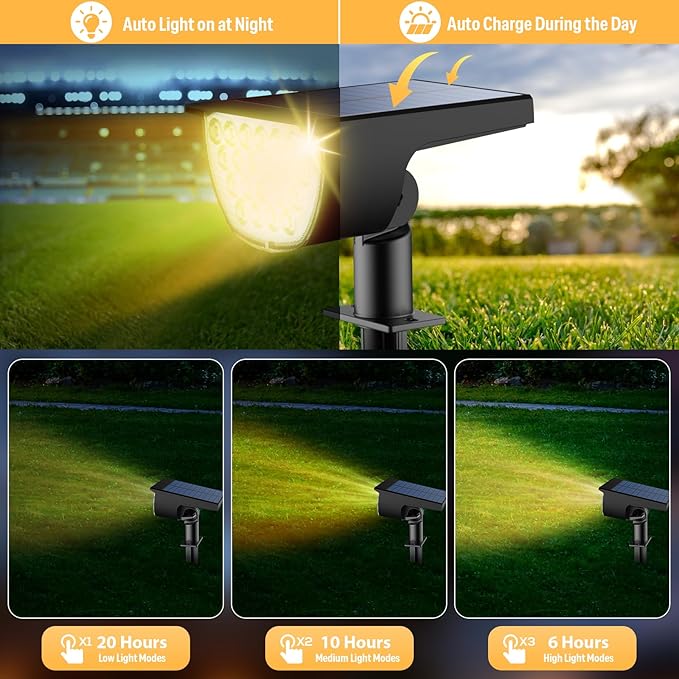Solar Lights Outdoor Waterproof IP65, 76 LED 3 Lighting Modes Solar Spot Lights Outdoor Yard Garden Landscape Pathway (Warm White, 4 Pack)