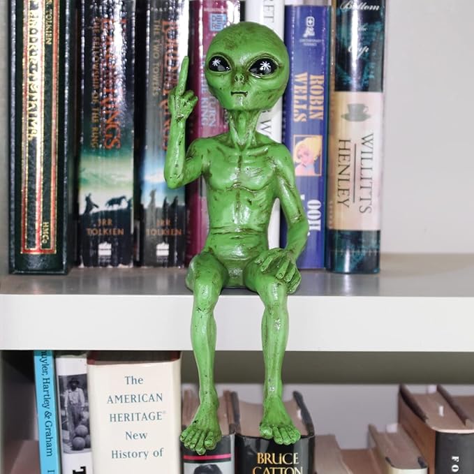 John Bernard & Company Rude Alien Statue “Flipping The Bird” 10″ H Shelf Sitter Extraterrestrial Figurine Funny Home or Garden Decoration (Cosmic Green)…