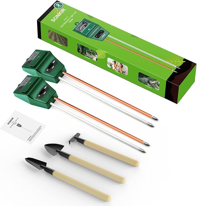 Soil pH Meter, MS02 3-in-1 Soil Moisture/Light/pH Tester Gardening Tool Kits for Plant Care, Great for Garden, Lawn, Farm, Indoor & Outdoor Use (Green), 2 Packs