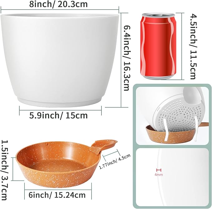 GARDIFE Plant Pots Set of 2 Pack 8 inch,Planters for Indoor Plants with Drainage Holes, Modern Decorative Flower Pots for All House Plants, Flowers, White