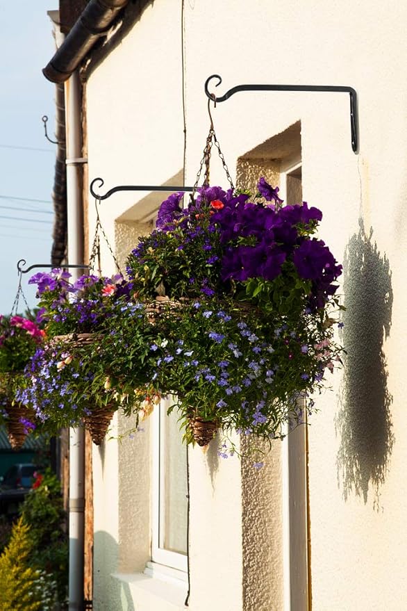 Mkono Hanging Plant Bracket 10 inch Metal Wall Plant Hook Decorative Plant Hanger for Bird Feeders, Planters, Lanterns, Wind Chimes, Home Decor Indoor Outdoor 4 Pack, Black