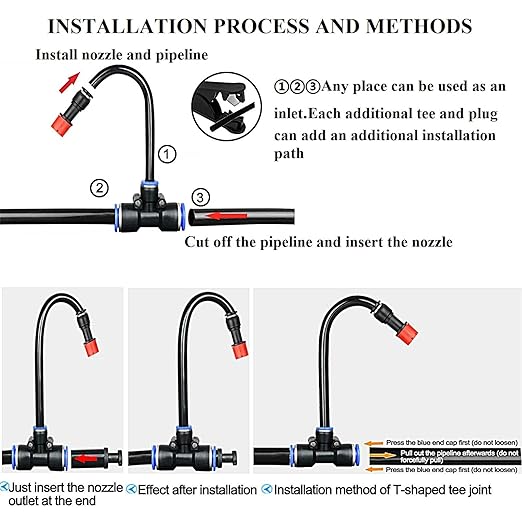 New Quick Connector Drip Irrigation Kits,Automatic Irrigation System with Replaceable Bending Dropper,Four Types of Adjustable Nozzles for Watering System for Garden Plants. (4 Kinds of nozzles)