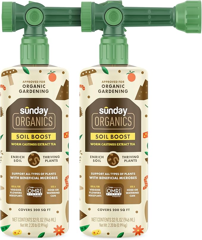 Sunday Organics Soil Boost - Enhance Soil Health & Promote Vigorous Plant Growth - Made with Vermicompost Extract & Humic Acid - 32 Fl Oz, 2 Pack
