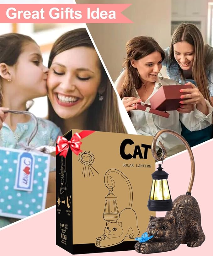 Garden Decor with Solar Lantern:Statues for Outdoor Decorations Yard Art Figurine for Patio Balcony Porch Lawn Ornaments-Gifts for Mom Grandma