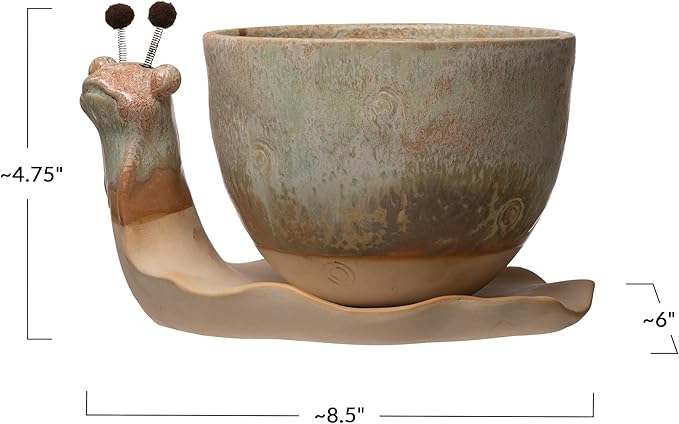 Creative Co-Op Stoneware Snail Planter, Reactive Glaze, (Each One Will Vary), Set of 2 Pieces
