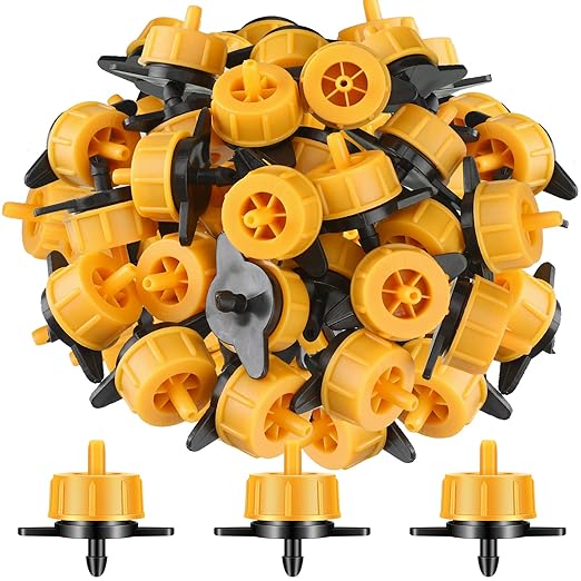 100 Pcs Drip Irrigation Emitters, Pressure Compensating Absinthe Drippers, Drip Tip Constant Flow Heads Parts Garden Flower Pots Plants, Dig Kit for 1/4 Inch Watering Tubing Line (Brown,2 GPH)