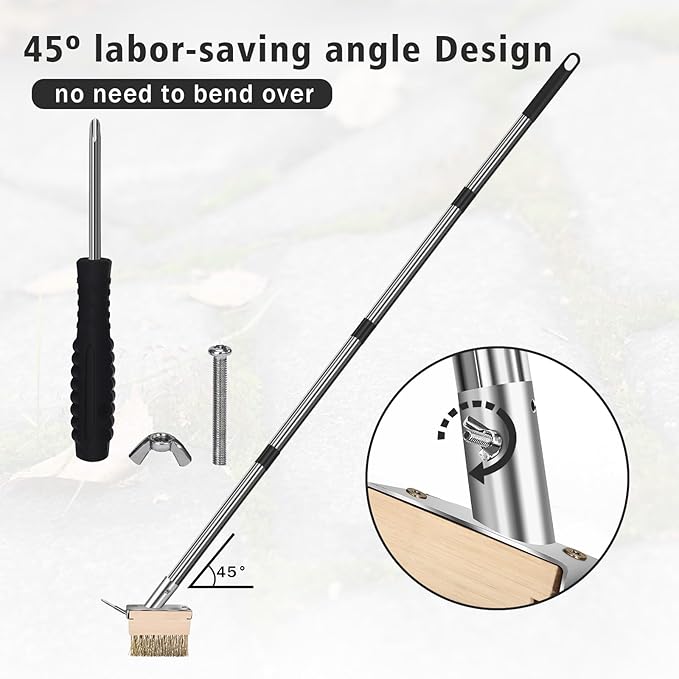 mcwdoit Crack Weeder Tool, Weed Puller Tool with 2 Heads&Scraping Hook, Paver Weeding Moss Remover Brush with Steel Handle for Cleaning Paving Joint Sidewalk Patio Stone Driveway Deck Black
