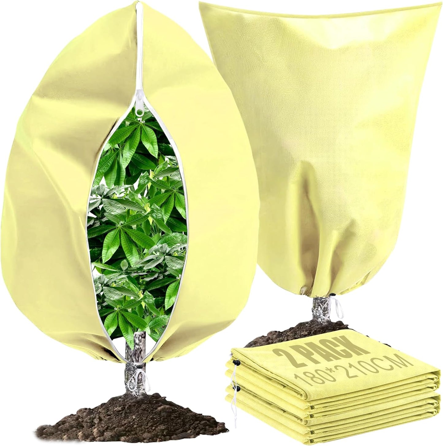 Winter Tree Covers Freeze Protection, 2 Pack 70.8" X 82.6" Plant Covers for Winter Cold Weather Frost Cloths for Outdoor Plants Fruit Tree with Zipper Drawstring, Shrubs Trees Jacket Covers
