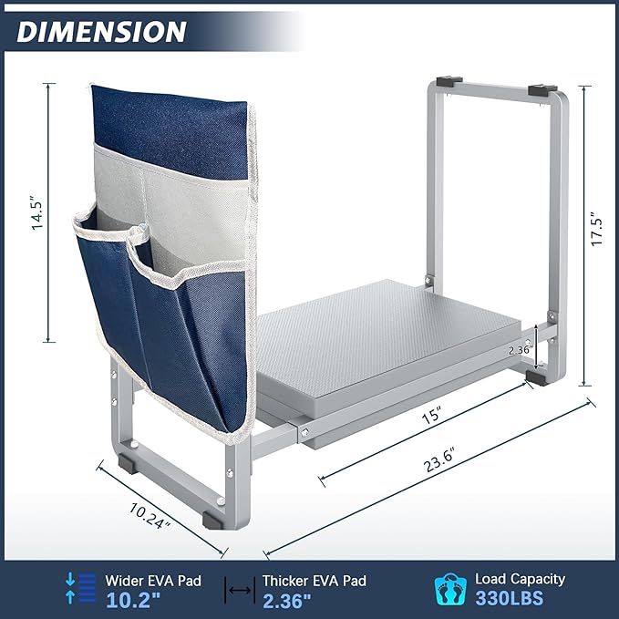 FLINTER 10.2" Wider Garden Kneeler and Seat, Heavy Duty Thick Gardening Bench for Kneeling and Seat - Garden Tools with Bags, Gardening for Women, Grandparents, Gardeners, Mom & Dad - Grey