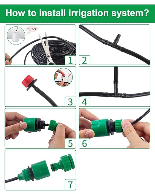 82FT Drip Irrigation System Kit - Garden Watering System with 1/4" Drip Irrigation Tubing Parts - Automatic Irrigation Sprinkler Equipment for Outdoor Plants, Garden, Greenhouse, Flower Bed, Lawn