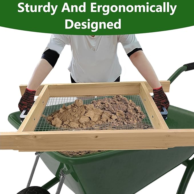Large Soil Sifter, Dirt Sifter for Gardening, for Use in a Wheelbarrow, Compost Sifter, Garden Sieve for sifting Little Rocks/Top Soil/Leaves/Loam Soil/Sand/Gravel (17.8”×34.5” with Mesh Screen 1/2")