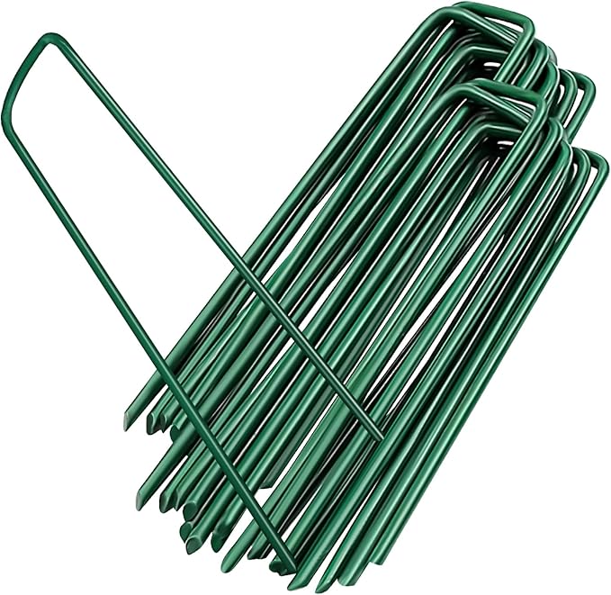 100PCS 6-Inch Galvanized Garden Landscape Staples Stakes, Heavy-Duty Sod Pins Anti-Rust 11 Gauge Garden Stakes, Plant Stakes for Weed Barrier Fabric Ground Cover Tubing Soaker Hose Drippers Irrigation