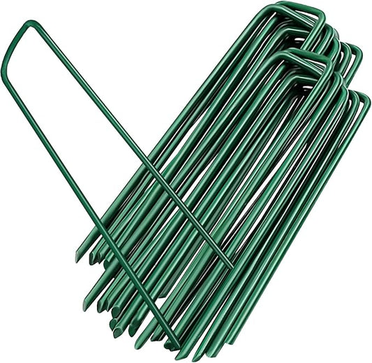 100PCS 6-Inch Galvanized Garden Landscape Staples Stakes, Heavy-Duty Sod Pins Anti-Rust 11 Gauge Garden Stakes, Plant Stakes for Weed Barrier Fabric Ground Cover Tubing Soaker Hose Drippers Irrigation