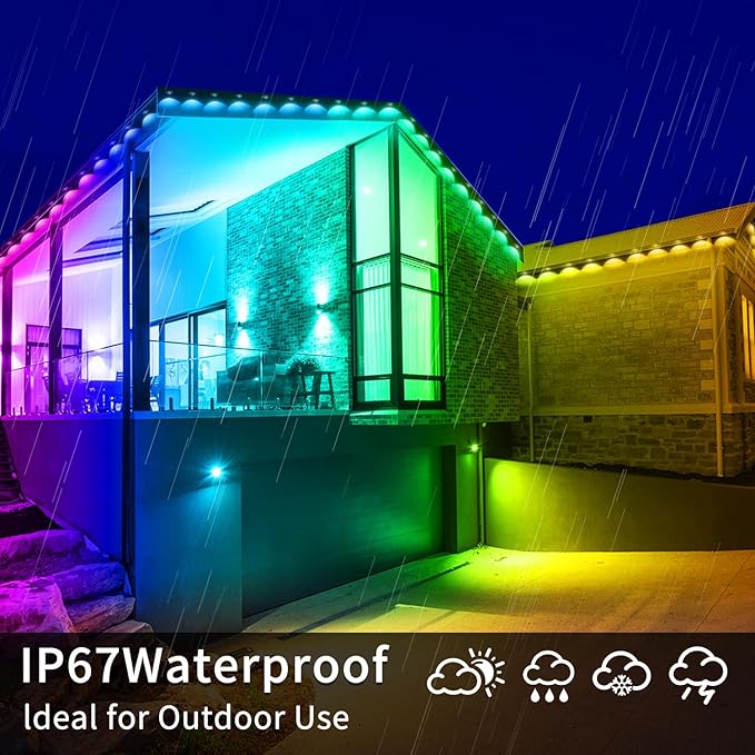 Permanent Outdoor Light,100ft RGB Eave Lights with App Control Remote,IP67 Waterproof LED Lights,Music Sync Outside Light for Christmas,Halloween,Garden,House Decorations