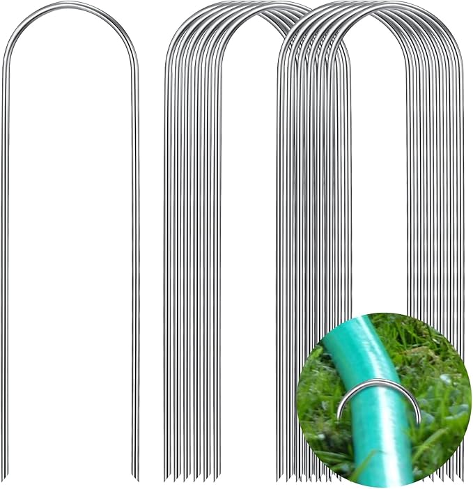 Tandefio 100 Pack Drip Irrigation Tubing Stakes 6 Inch Garden Pins Landscape Staples Securing Pegs Galvanized Lawn Yard U Pegs for Hose, Chicken Wire, Weed Barrier Fabric, Dog Fence