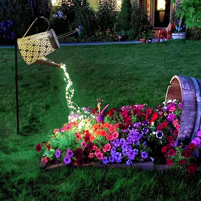 VOOKRY Watering Can with Lights, Large Hanging Solar Lights Outdoor Waterproof, Decorative Retro Metal Solar Garden Decor for Patio Yard Porch Lawn Landscape Gardening Gifts for Mom Grandma Women