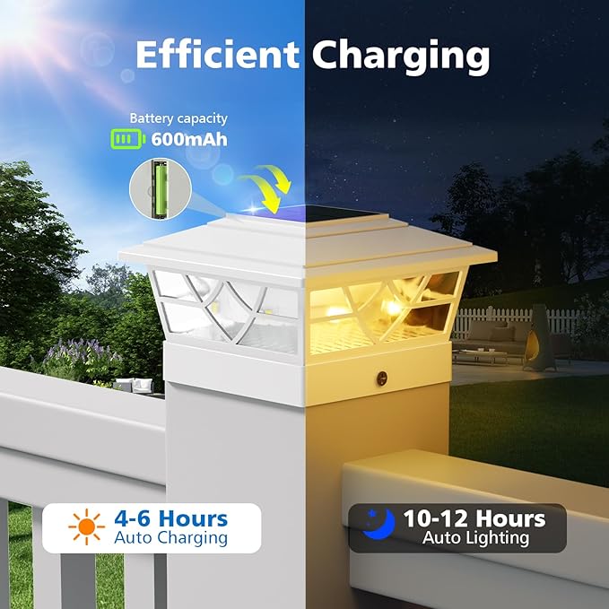 NIORSUN Solar Post Lights Outdoor 6 Pack, 2 Modes LED, Deck Fence Post Solar Lights for 3.5x3.5 4x4 5x5 5.5x5.5 Caps Patio Garden Decoration, White