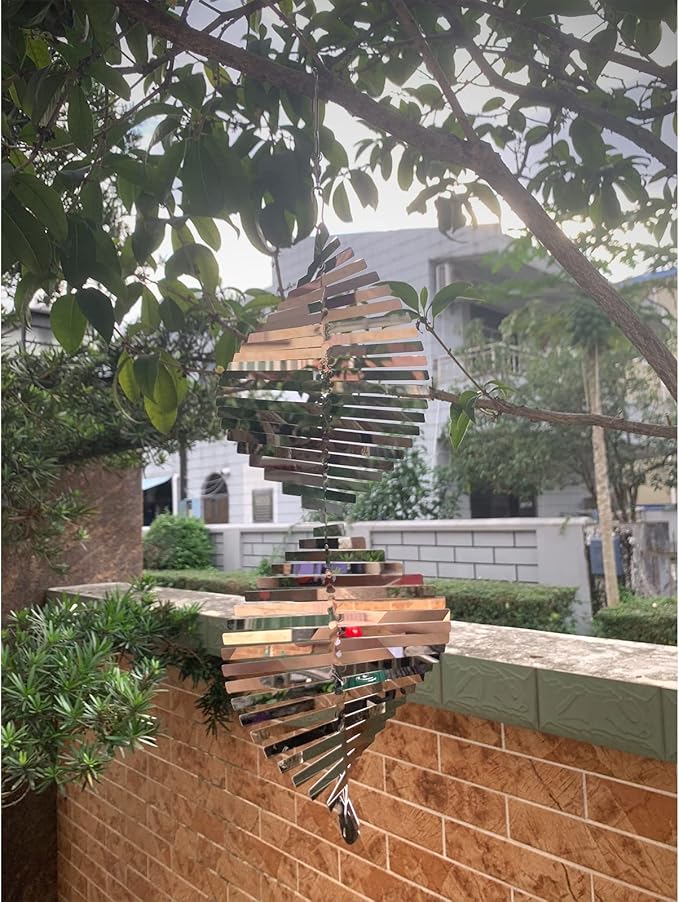 Hanging Wind Spinners Stainless Steel Metal Outdoor Garden Decor, Highly Reflective Bird Deterrent to Scare Birds Away from Yard Patio Farm 12inch