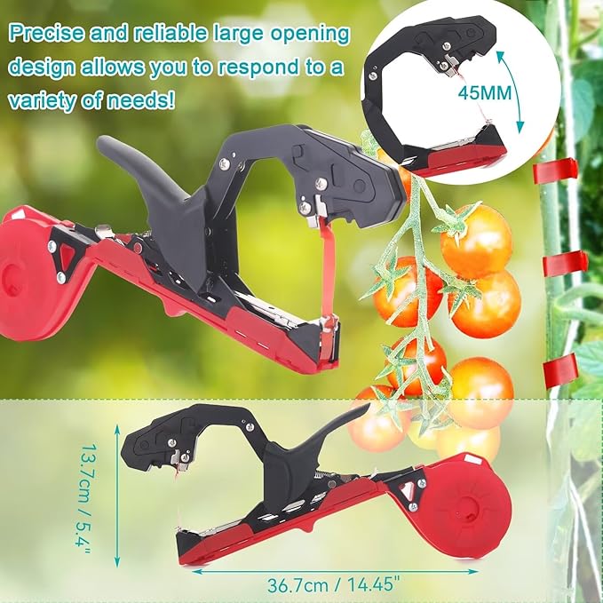 Plant Tying Machine, Lightweight Plant Vine Tying Tape Machine Tool, Plant Tape Gun for Tomatoes, Grapes and Vegetable Garden,Including Spare SK5 Blade, Garden Tapes and Staples(Red)