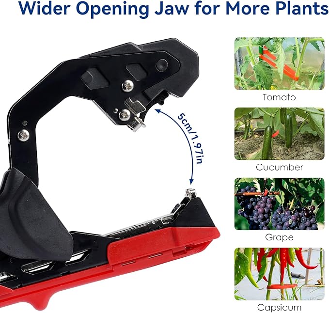 Upgraded Plant Tying Machine, Lightweight Plant Type Gun with 20 Rolls Tapes, 20000Pcs Staples to Tie Up Vine, Plant Tying Tool with SK5 Blade Replacement for Tomato, Cucumber, Grape (Red)