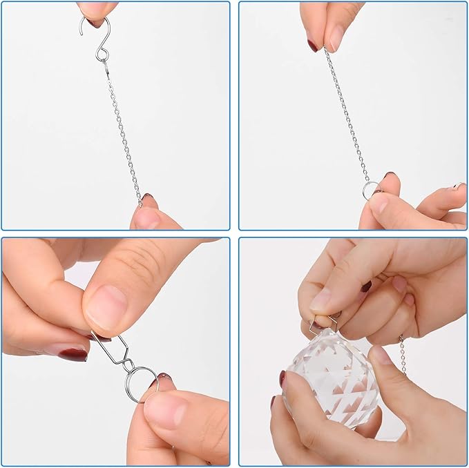 10Ppcs Sun Shine Catcher Chains for Pendant Prisms, 18.11 inch Crystal Prismatic Ball Suspension Chain with Hook for Crystal Prism Decoration DIY Crystal Decoration(10PCS)
