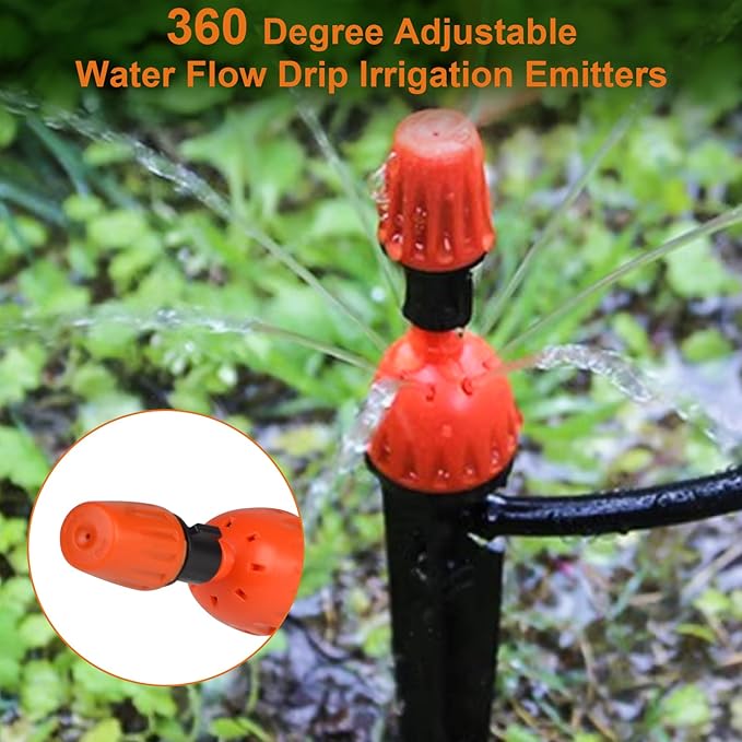 30PCS Drip Irrigation Emitters with Atomizing Nozzle - 2 in 1 Drip Emitters for 1/4 Drip Irrigation Tubing Adjustable 360 Degree Water Flow Drippers Plant Watering Devices for Drip Irrigation System