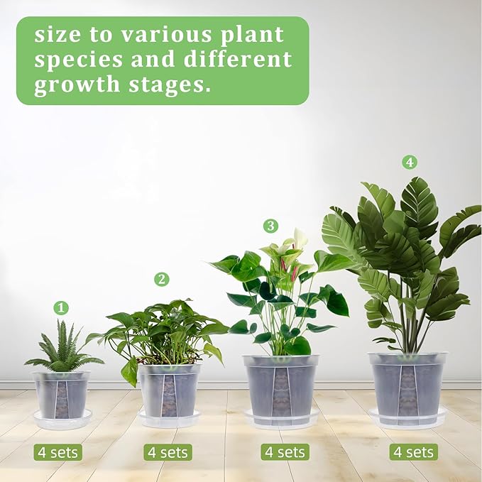 32 Pcs Plastic Pots for Plants with Trays 4/5/6/7 inch Clear Nursery Pots with Drainage Holes and Saucers, Planter Pots for Indoor Outdoor Seedlings Starter Plants,100 pcs Plant Labels,16-Set