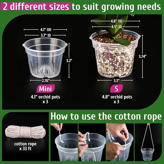 REMIAWY Orchid Pot - 6 Pack Clear Plastic Orchid Pots with Holes, Slotted Flower Planter for Indoor Outdoor Use, 3 Each of 4.1 and 4.8 Inch