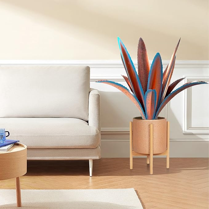 Enlarge thickened Wind Resistant Metal Agave Garden Art Metal Plant Country Garden Sculpture Statue Outdoor decoration Agave Metal Plant Courtyard Garden Lawn Ornament Gift (1, 12 Leaves blue)