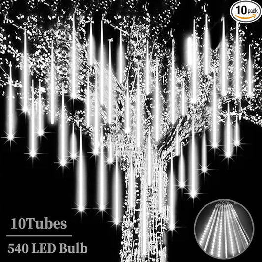 Meteor Shower Lights - 20 Inch 10 Tube 540 LED High Brightness Falling Rain Icicle Cascading Lights for Xmas Tree Roof Eaves Patio Decor